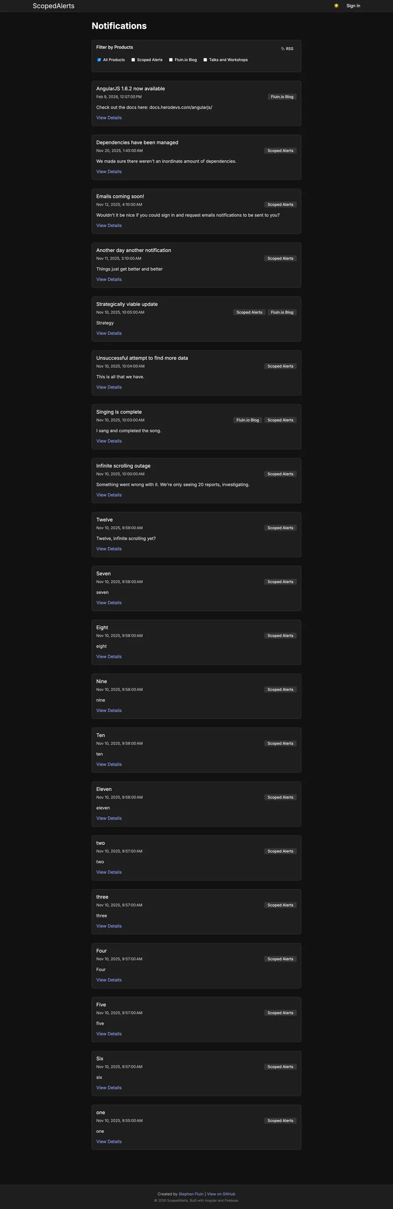 Screenshot of alerts.fluin.io