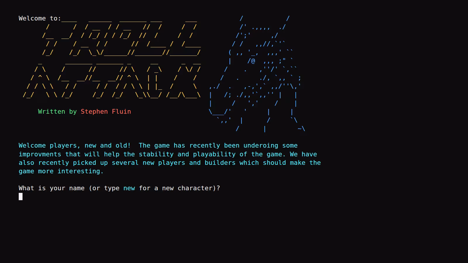 Screenshot of the TrollAttack telnet welcome screen